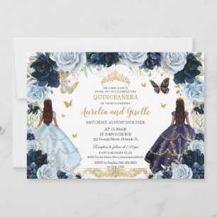 Invitación Gemelos Quinceañera Princesas Marina Bebé Floral A