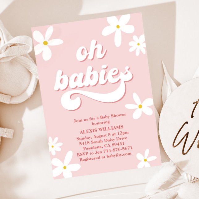 Invitación Gemelos Retro Daisy Baby Shower Bebé En Bloom (Subido por el creador)