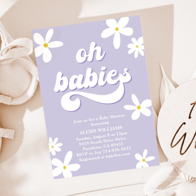 Invitación Gemelos Retro Daisy Baby Shower Bebé En Bloom (Subido por el creador)