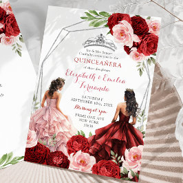 Invitación Gemelos rojos rosados gemelos princesas reales 15