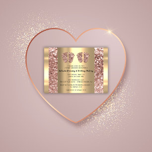 Invitación Gemelos Rosa de pies de Baby Shower Purpurina Chic