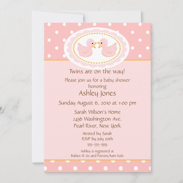 Invitación Gemelos rosados Baby Shower de los patos (Anverso)