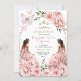 Invitación Gemelos rosados reales de Rubor Quinceañera geomét