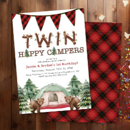 Invitación Gemelos rústicos de Woodland un feliz cumpleaños d