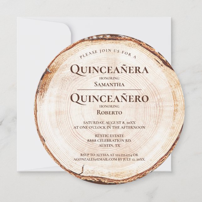 Invitación Gemelos Rústicos Niña Niño Quinceañera Quinceañero (Anverso)