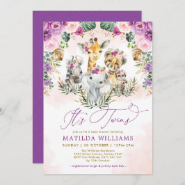 Invitación Gemelos Safari de la jungla Animales Boho Chica Ba