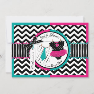 Invitación Gemelos Tie Tutu Chevron Baby Shower