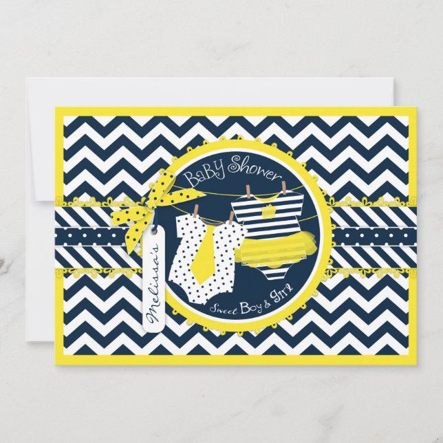 Invitación Gemelos Tie Tutu Chevron Baby Shower (Anverso)