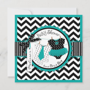 Invitación Gemelos Tie Tutu Chevron Baby Shower