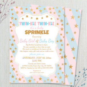 Invitación Gemelos Twinkle Bebé Sprinkle, gemelos de niños y 