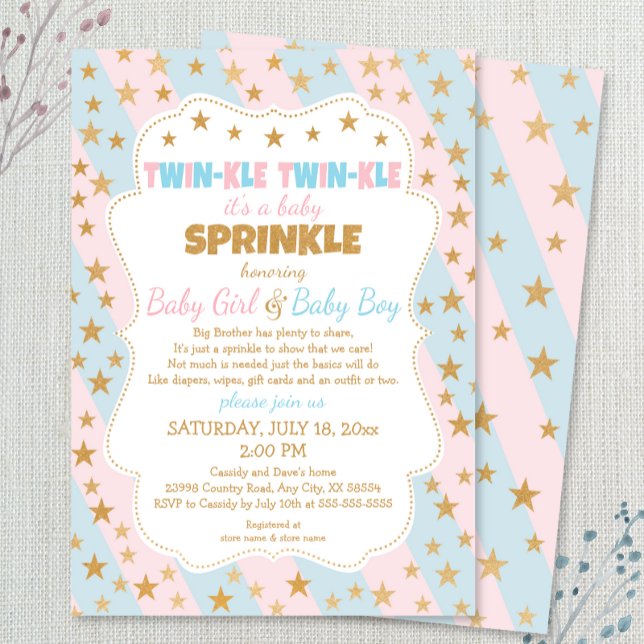 Invitación Gemelos Twinkle Bebé Sprinkle, gemelos de niños y  (Subido por el creador)