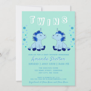 Invitación Gemelos Unicornio Adorables 2 Niños Baby Shower
