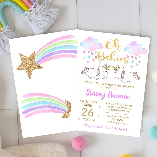 Invitación Gemelos unicornios pastorean Baby Shower (Subido por el creador)