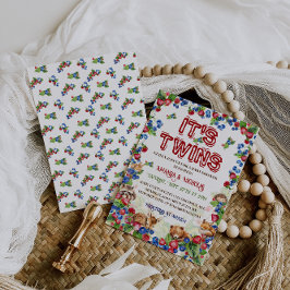 Invitación Gemelos y animales de Woodland Rústico Baby Shower