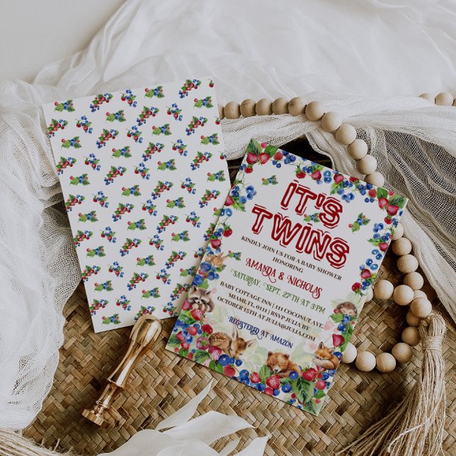 Invitación Gemelos y animales de Woodland Rústico Baby Shower (Subido por el creador)