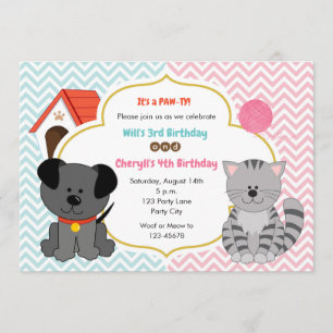 Invitación Gemelos y gatitos/Invitaciones conjuntas de cumple