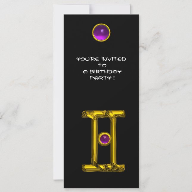 Invitación GEMINI ALEXANDRITE,amethyst amarillo brillante neg (Anverso)