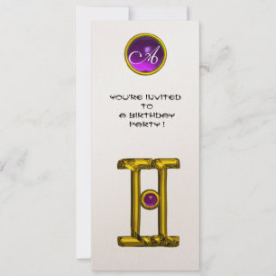 Invitación GEMINI ALEXANDRITE MONOGRAM,amethyst amarillo bril