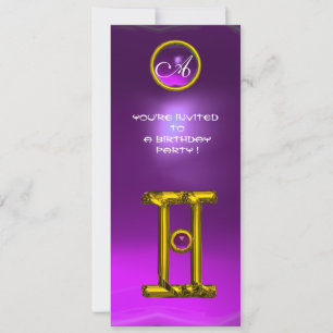Invitación GEMINI ALEXANDRITE MONOGRAM,amethyst amarillo bril