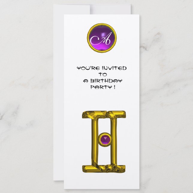 Invitación GEMINI ALEXANDRITE MONOGRAM,amethyst amarillo bril (Anverso)