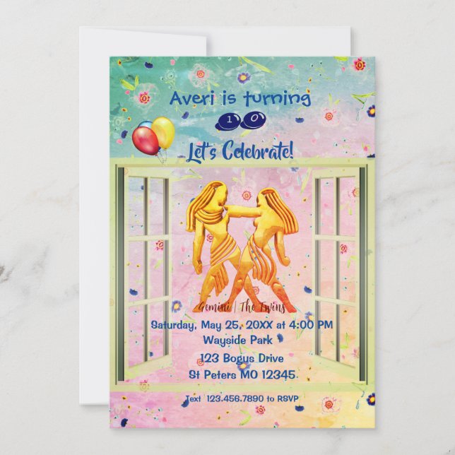 Invitación Gemini El cumpleaños de los gemelos (21 de mayo -  (Anverso)