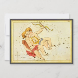 Invitación Gemini Gemelos Constelación Vintage Espejo de Uran
