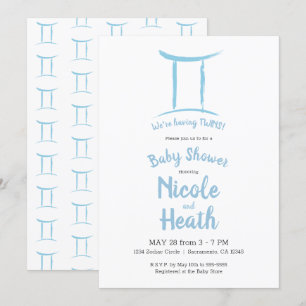 Invitación Gemini Zodíaco Astrología Azul Cumpleaños de Mayo 