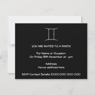 Invitación Géminis. Rótulo Astrológico Zodiaco.Negro
