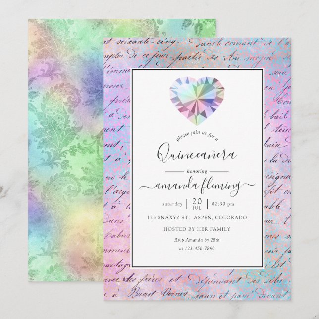 Invitación Gemstone Quinceañera (Anverso / Reverso)
