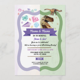Invitación Gemstones & Dinosaur Joint Boy Chica Gemas de Cump