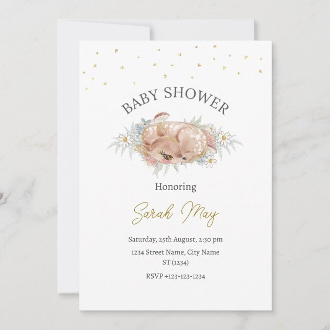 Invitación Gender Neutral Baby Shower Cute Deer (Anverso)