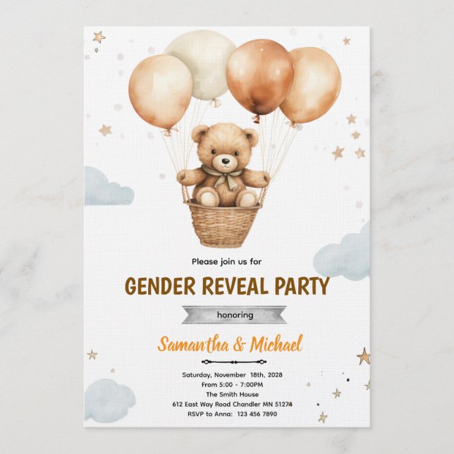 Invitación Gender Neutral Bear Baby Shower Invitation (Anverso)