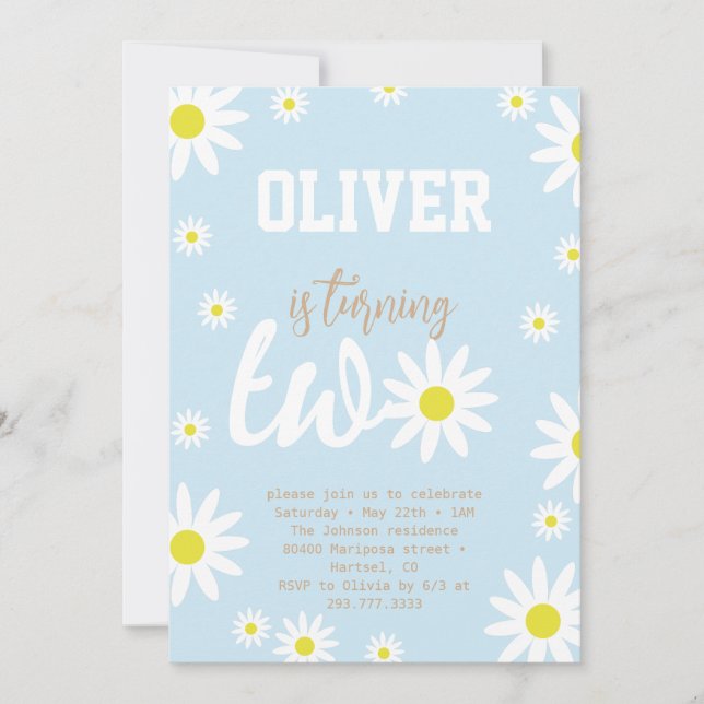 Invitación Gender Neutral Daisy 2nd Birthday Party Boho White (Anverso)