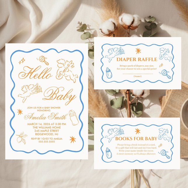 Invitación Gender Neutral doodle cupid Baby Shower Invitation (Subido por el creador)