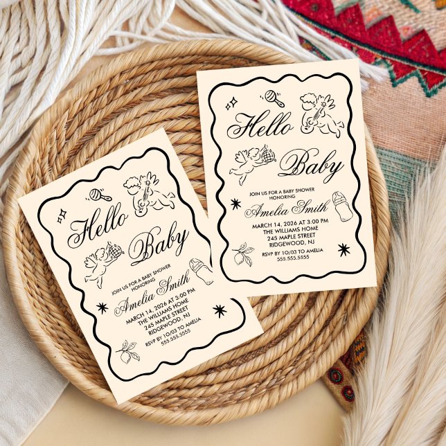 Invitación Gender Neutral doodle cupid Baby Shower Invitation (Subido por el creador)