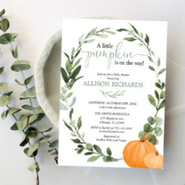 Invitación Gender neutral fall pumpkin eucalyptus baby shower