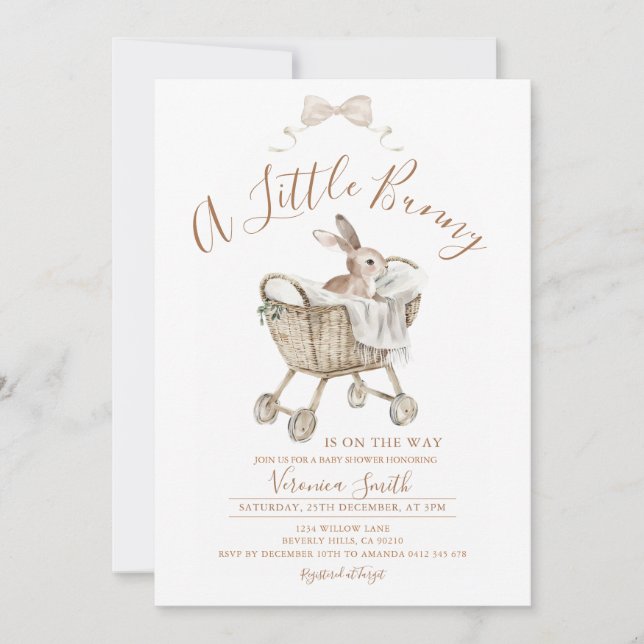 Invitación Gender Neutral Ivory Beige Bunny Baby Shower (Anverso)