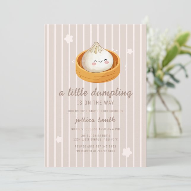 Invitación Gender Neutral Stripe Asian Dumpling Baby Shower  (Anverso de pie)