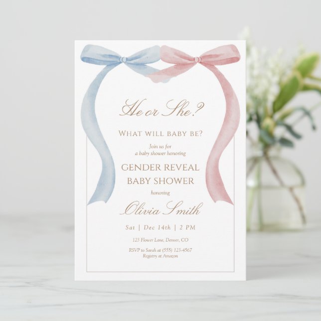 Invitación Gender Reveal Baby Shower Invitation Pink and Blue (Anverso de pie)