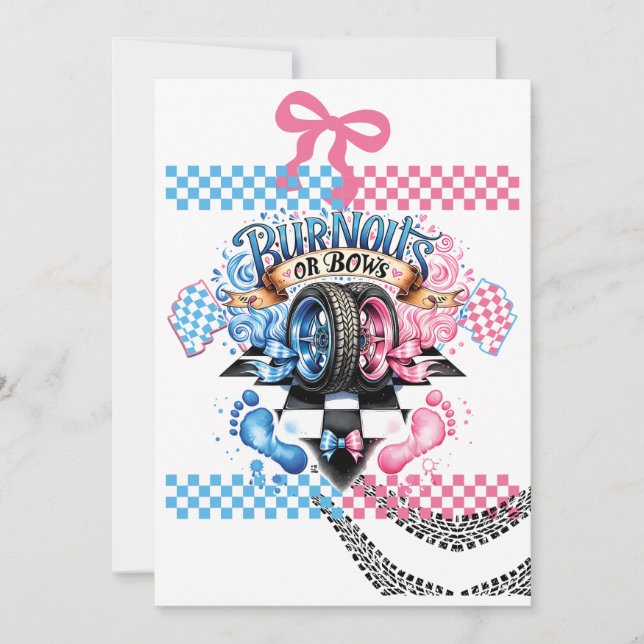 Invitación Gender Reveal Boy or Girl Party Cars Bows (Anverso)