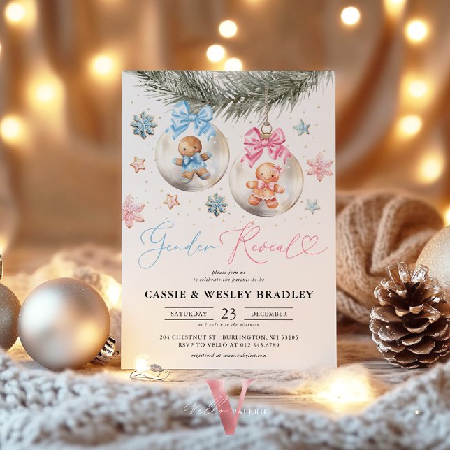 Invitación Gender Reveal Gingerbread Baubles Baby Shower (Subido por el creador)