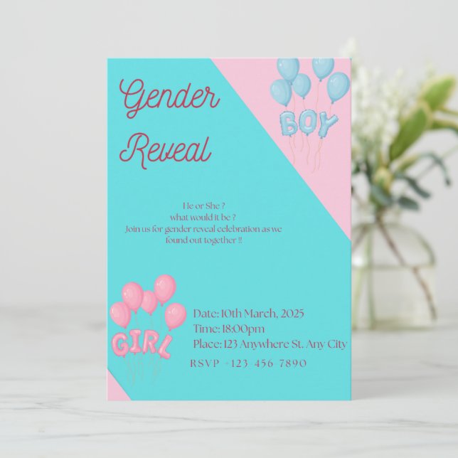 Invitación Gender reveal invitation  (Anverso de pie)