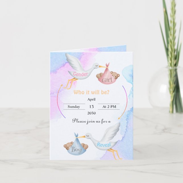 Invitación Gender Reveal invitation - Blue and Pink Storks (Anverso)