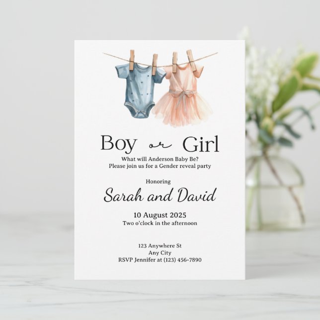 Invitación Gender Reveal Invitation • Boy or Girl Baby Shower (Anverso de pie)