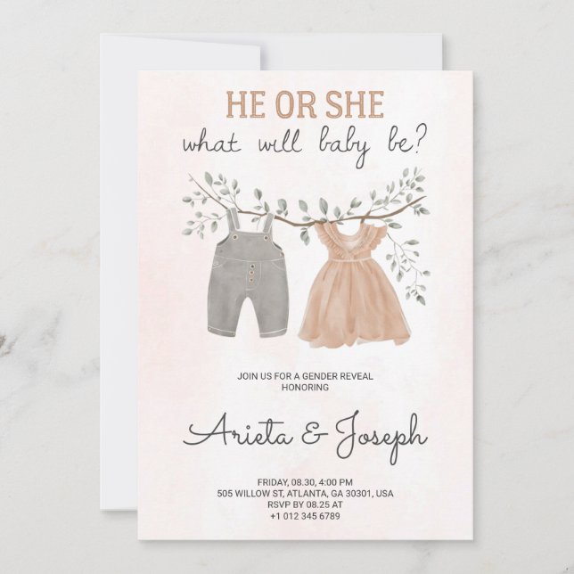 Invitación Gender Reveal Invitation card on marble surface  (Anverso)