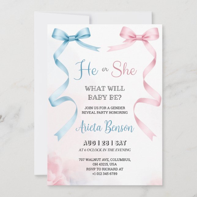 Invitación gender reveal invitation card with pink Invitation (Anverso)