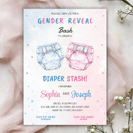 Invitación Gender reveal invitation with "Bash" and "Diaper
