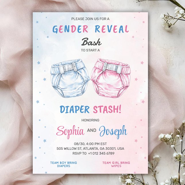 Invitación Gender reveal invitation with "Bash" and "Diaper  (Subido por el creador)