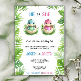 Invitación Gender reveal invitation with cartoon dinosaur egg