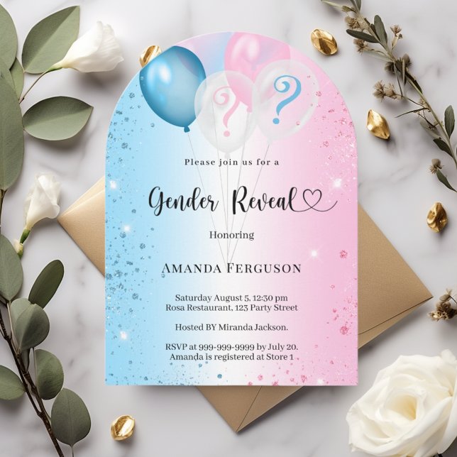 Invitación Gender reveal party pink blue baby boy girl arch (Subido por el creador)